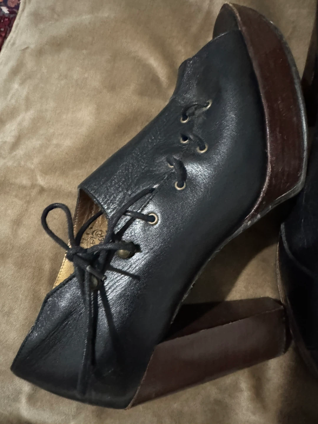 John Fluevog Black Leather Open Toe Heels - photo 3