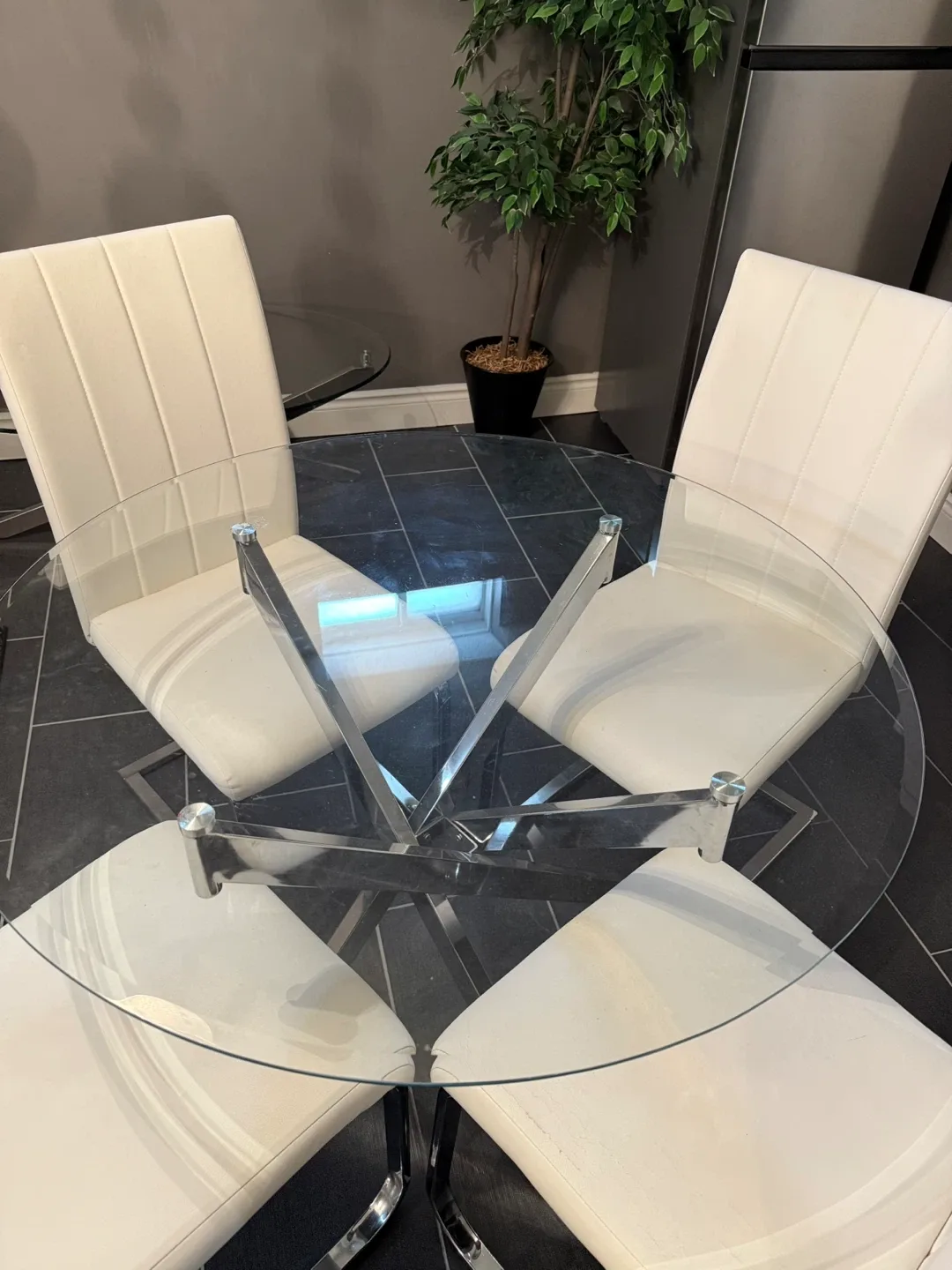 Glass Dining Table with 4 White Chairs image indicator(2)