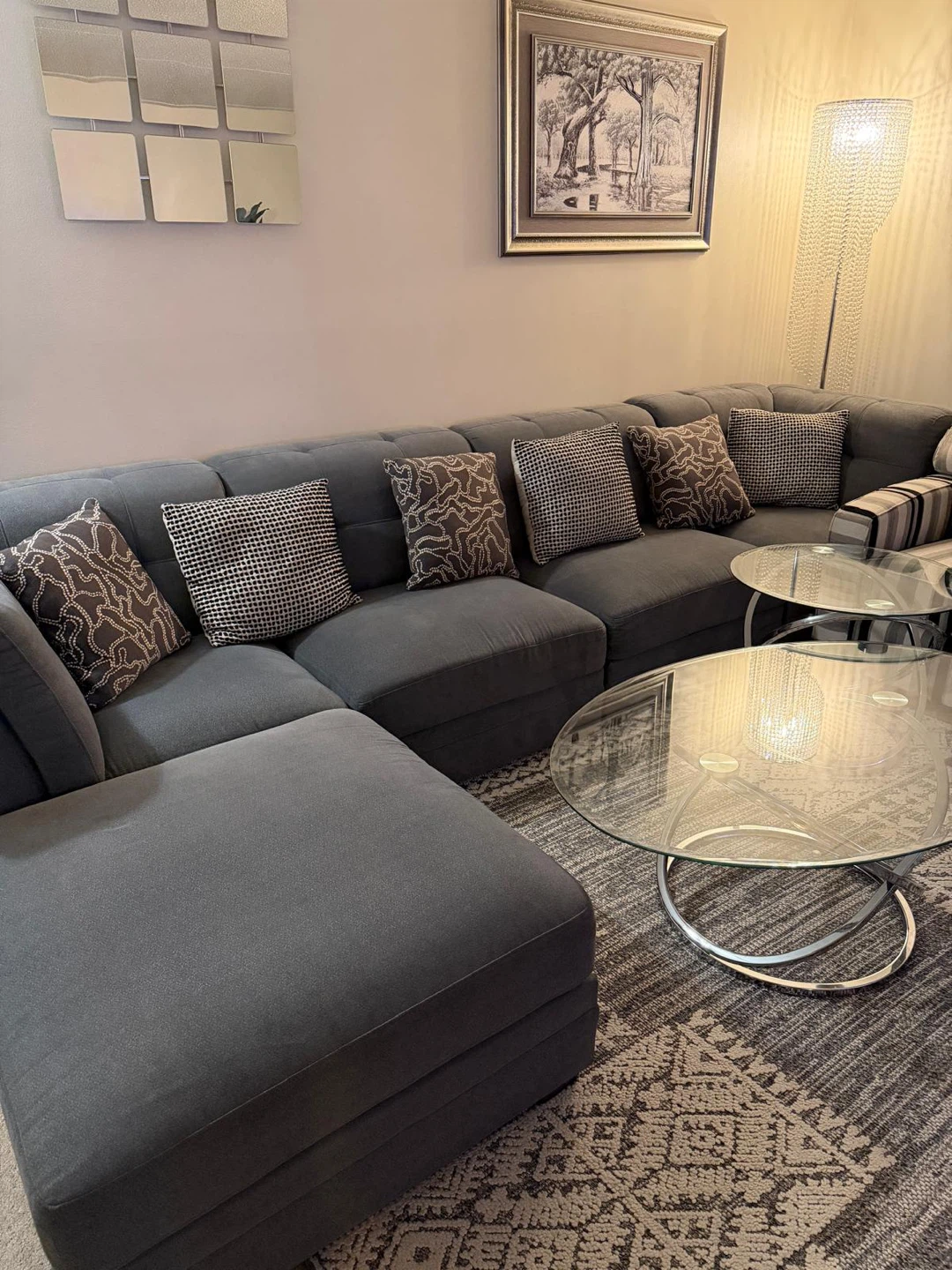 Grey Sectional Sofa with glass tables - photo 2