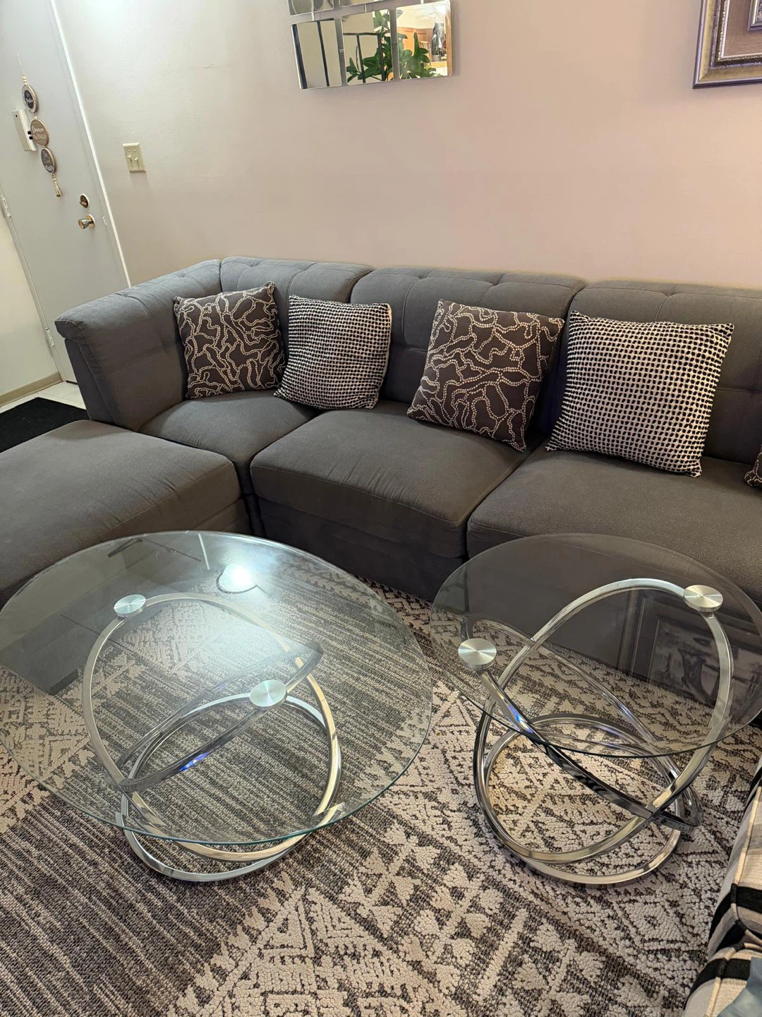 Grey Sectional Sofa with glass tables - photo 3