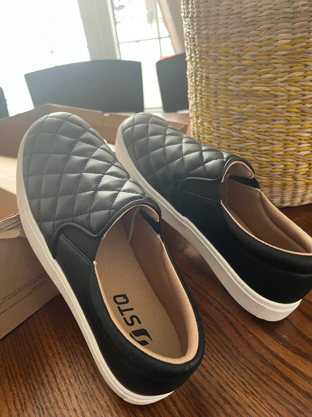 STQ Black Quilted Slip-On Sneakers size 10.