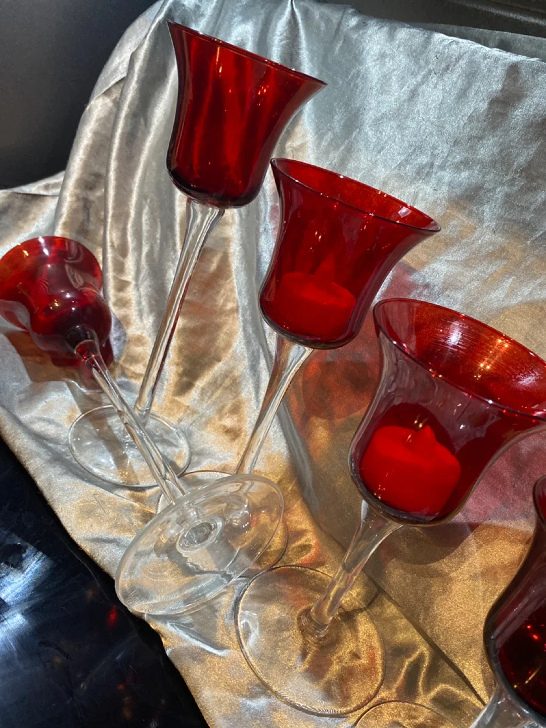 Set of 5 Red Glass Tulip Candle Holders image indicator(4)