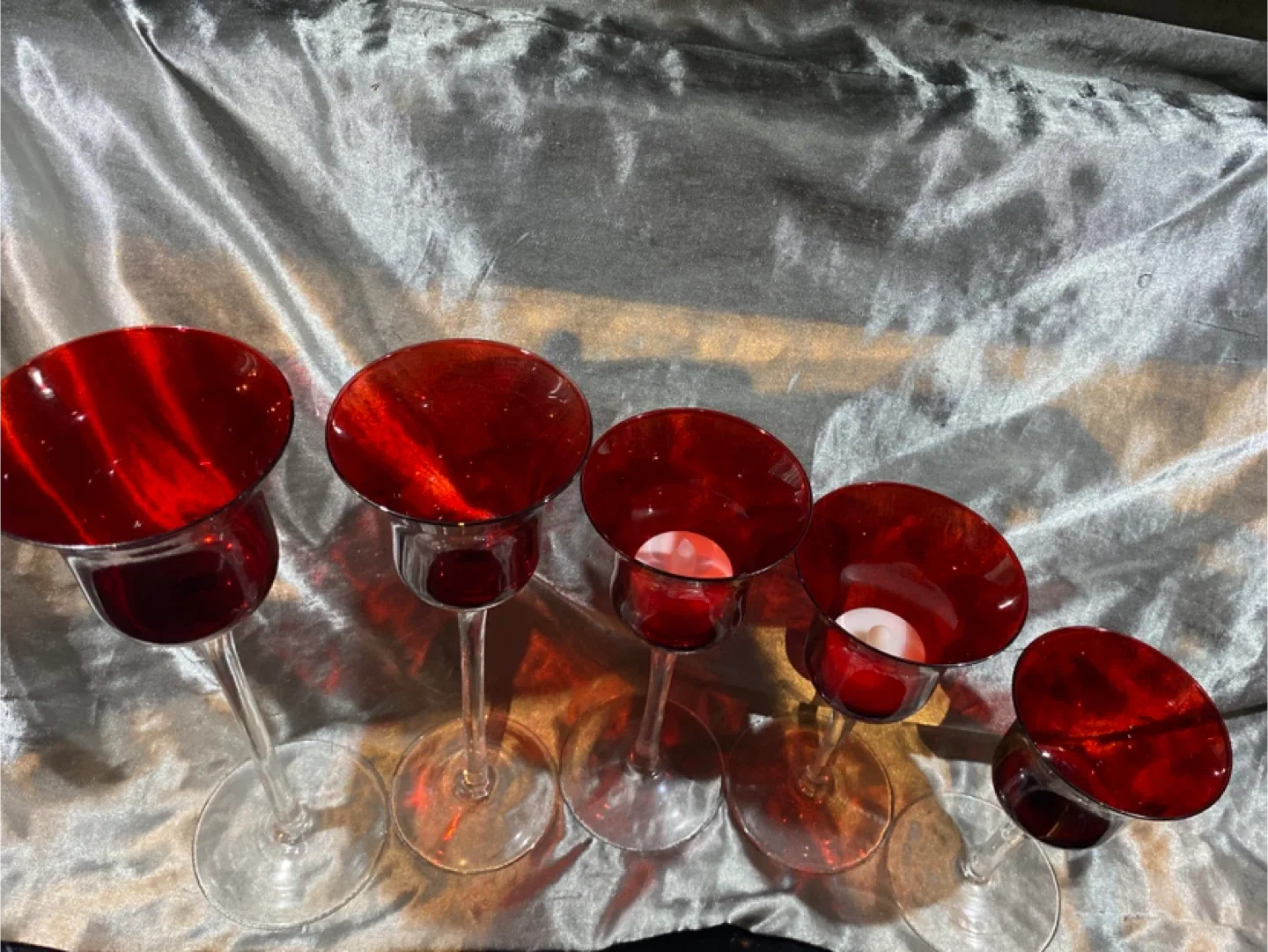 Set of 5 Red Glass Tulip Candle Holders image indicator(2)