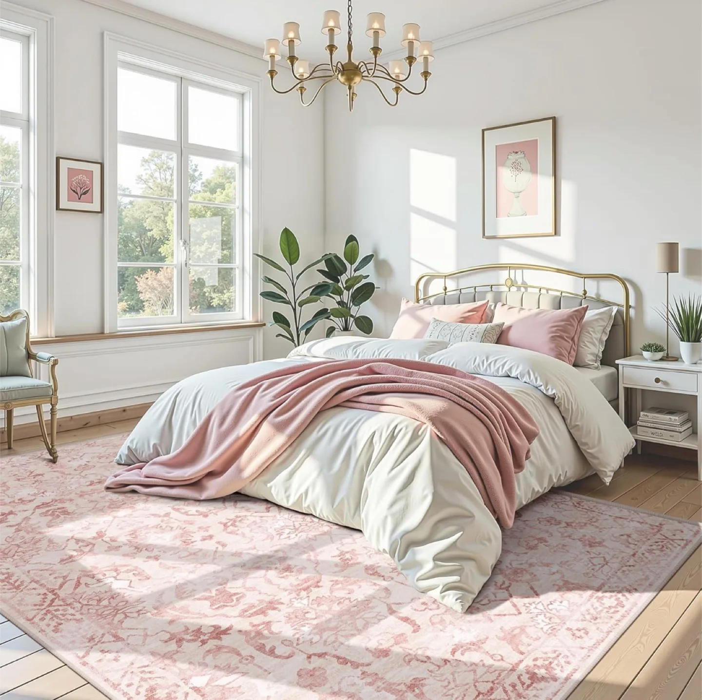 🍁Brand New 6x9ft Distressed Pink Area Rug image indicator(6)