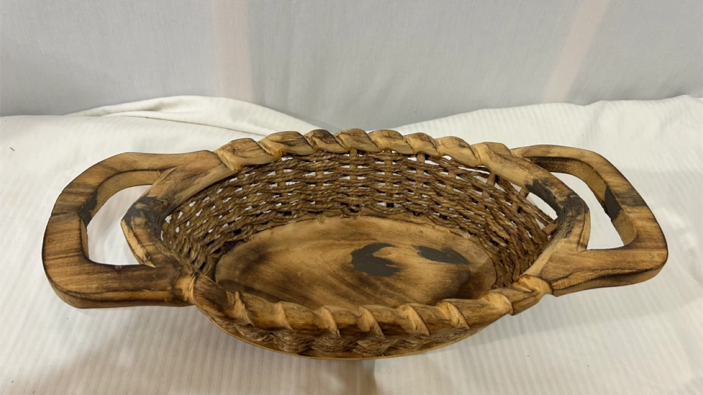 New Woven Basket with Wooden Handles
