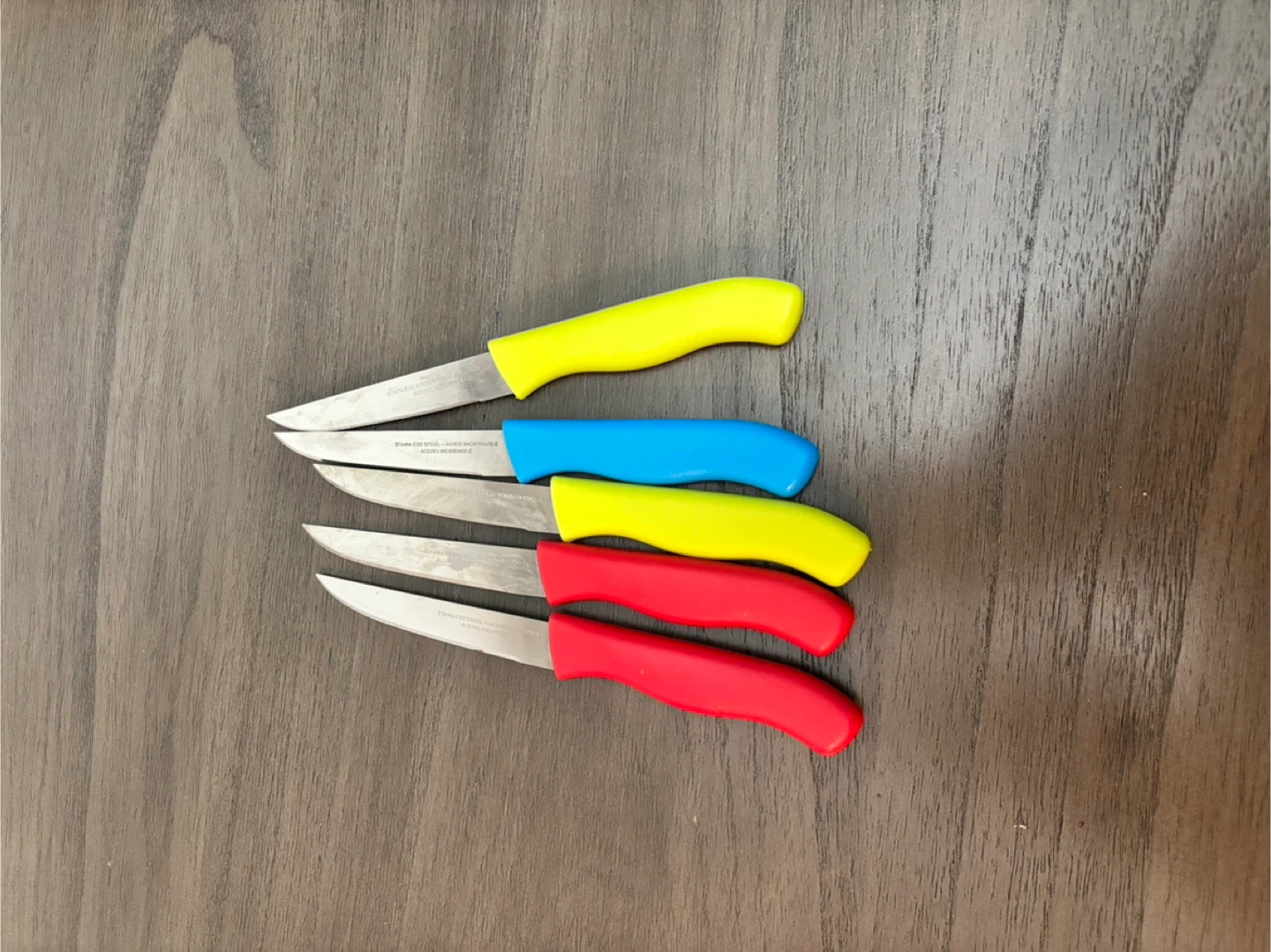 Set of 5 Paring Knives - Red, Yellow, Blue Handles