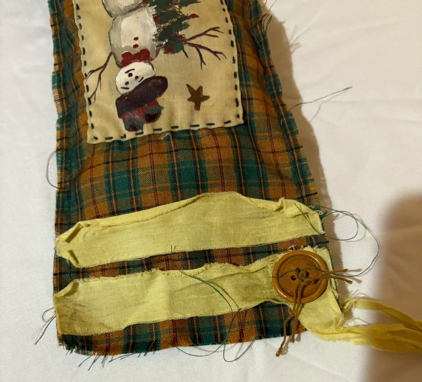 Handmade Plaid Christmas Stocking with Snowman image indicator(2)