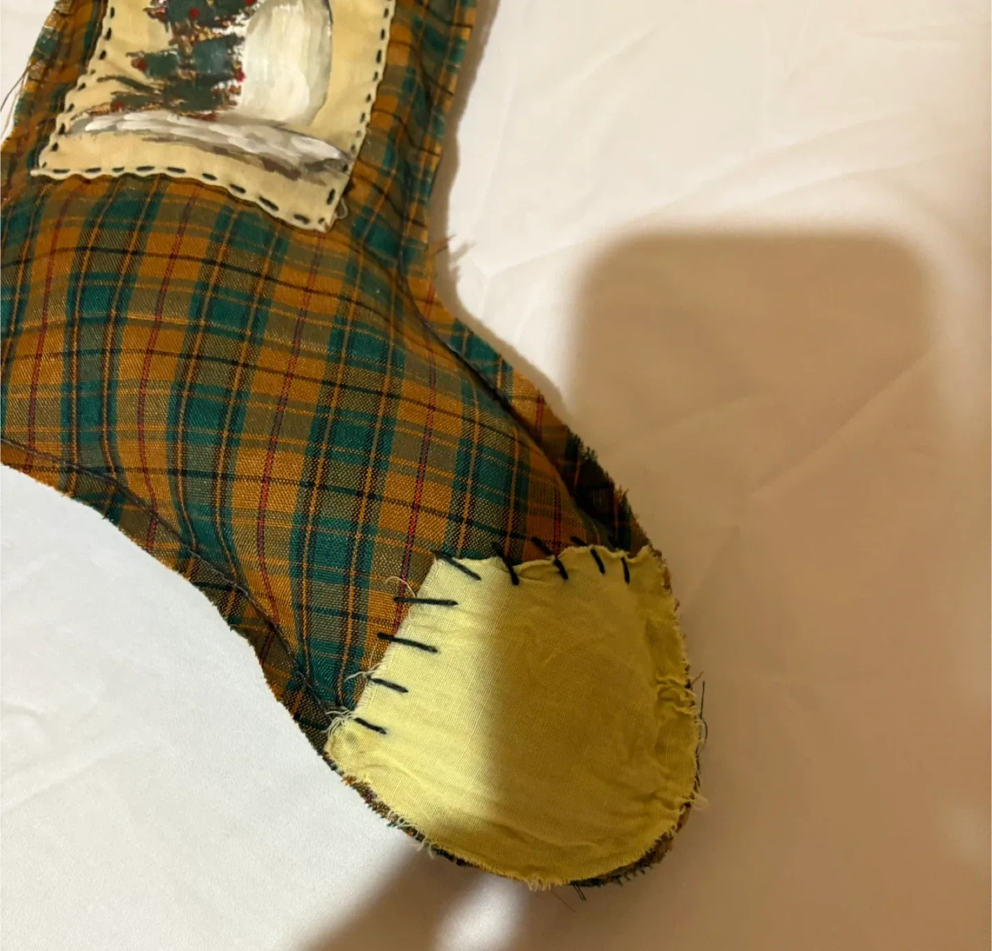 Handmade Plaid Christmas Stocking with Snowman image indicator(4)
