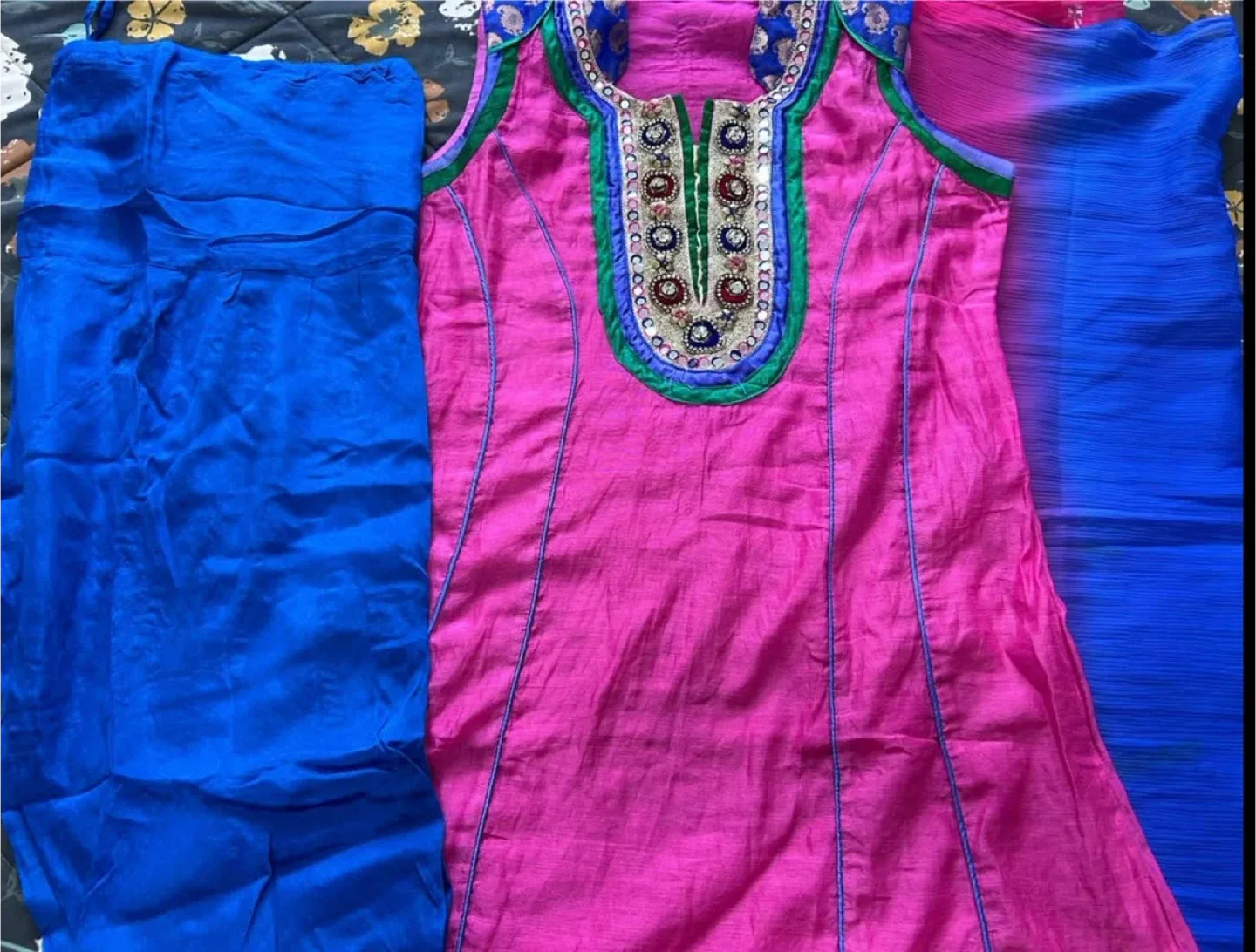 Pink & Blue Embellished Salwar Kameez suit with duptta image indicator(2)