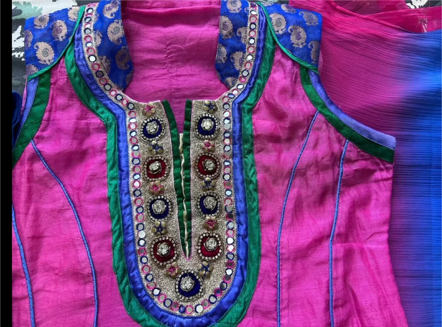 Pink & Blue Embellished Salwar Kameez suit with duptta thumbnail