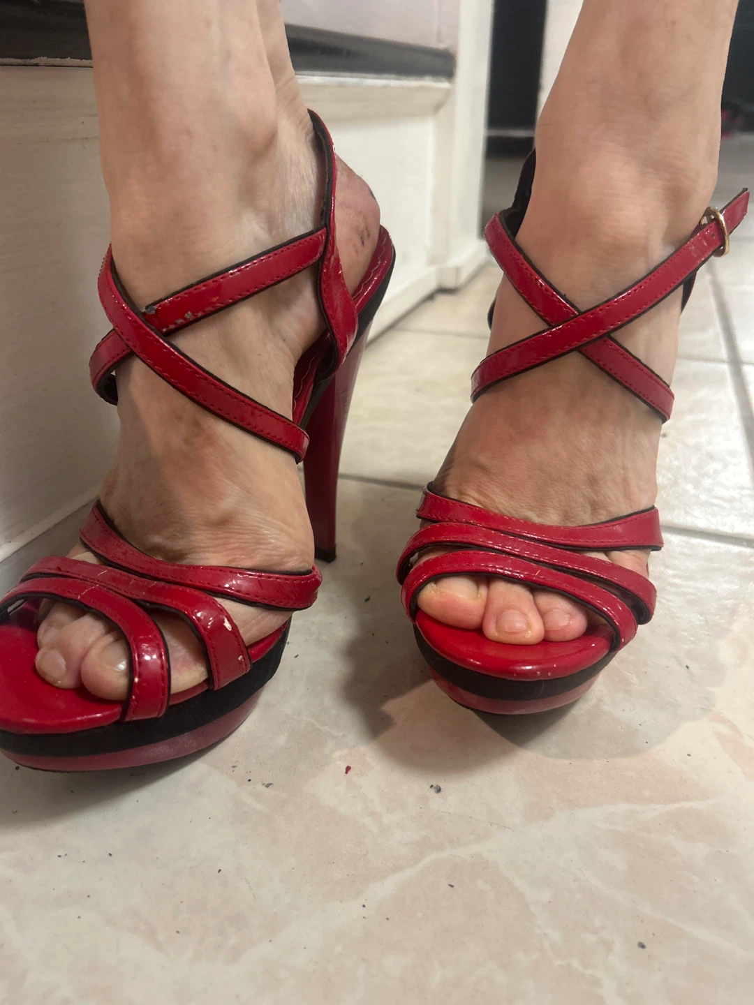 Red Strappy Platform Heels - photo 2