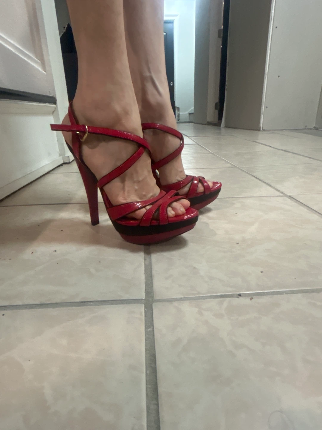 Red Strappy Platform Heels