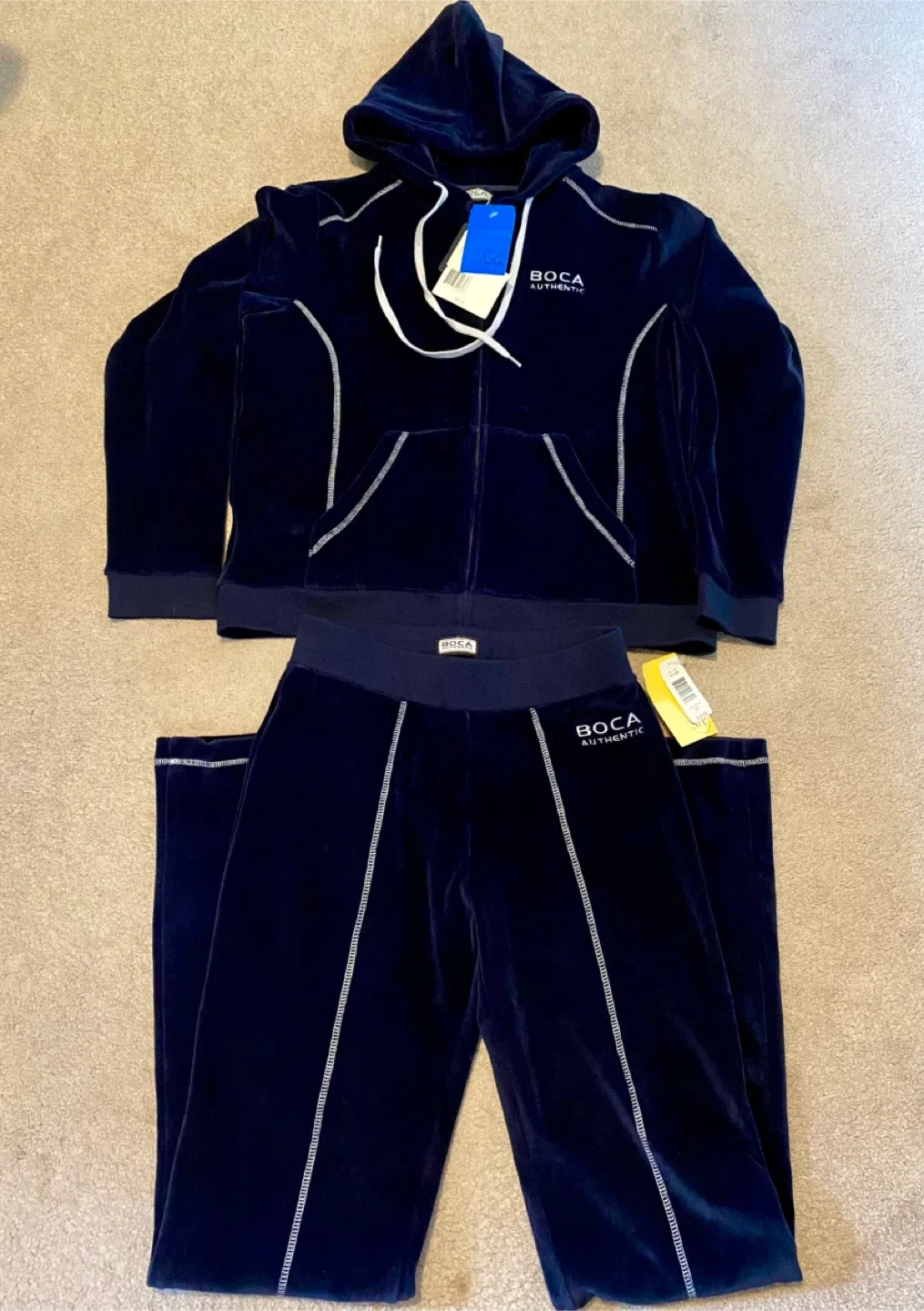 🥕 Brand New Boca Authentic Navy Blue Velour Tracksuit - New image indicator(3)