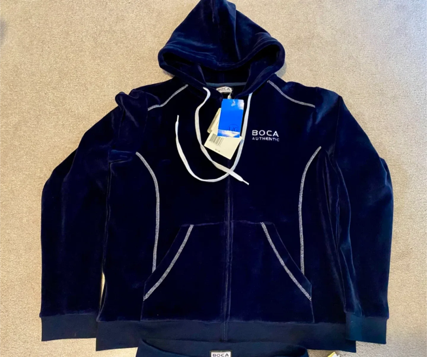 🥕 Brand New Boca Authentic Navy Blue Velour Tracksuit - New