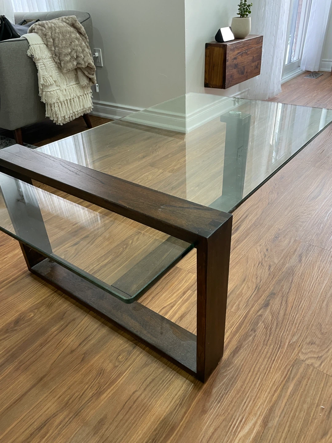 Glass Top Coffee Table with Wood Frame