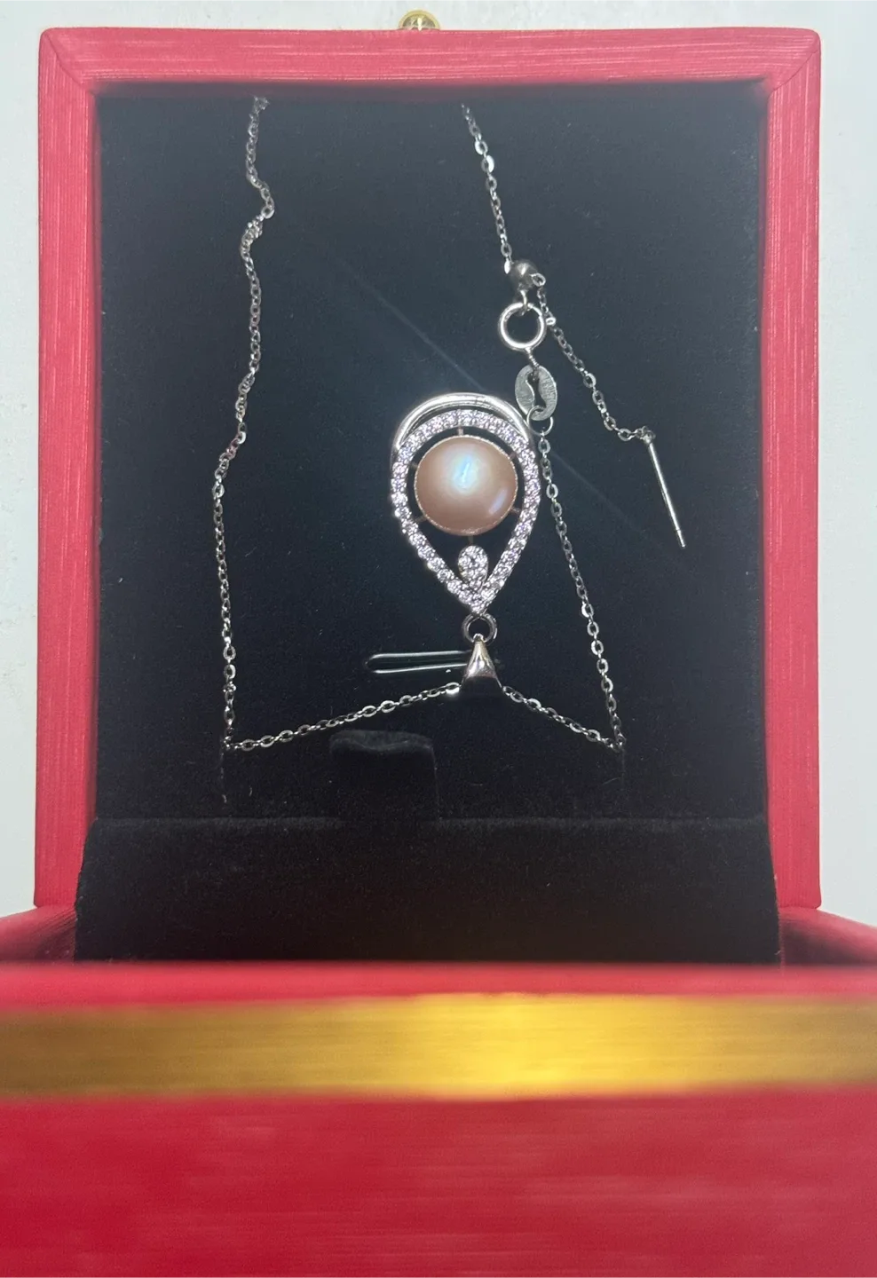 Amour Sterling Silver FW 1cm Pearl and Diamond Drop Necklace