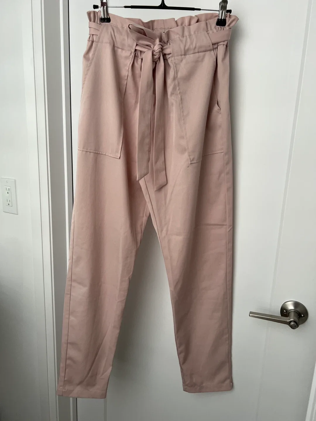 Paper Bag Waist Pants - Blush Pink