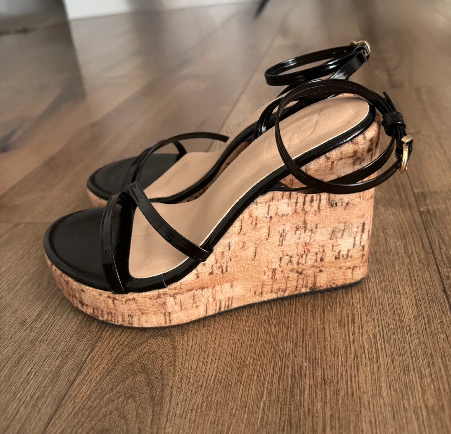 Black Wedge Sandals - Size 36