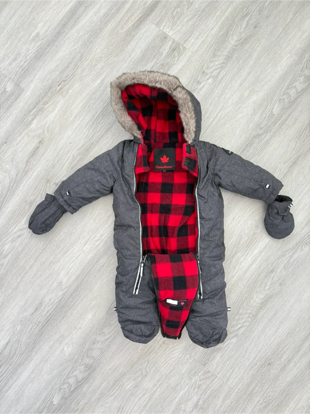 Canadiana Baby Snowsuit - Grey with Red Plaid image indicator(3)