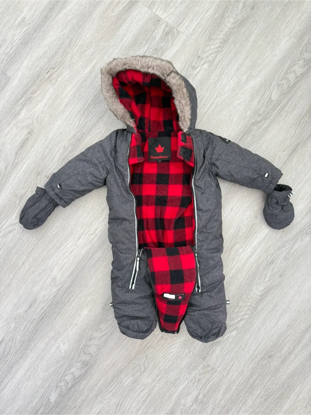 Canadiana Baby Snowsuit - Grey with Red Plaid image indicator(2)