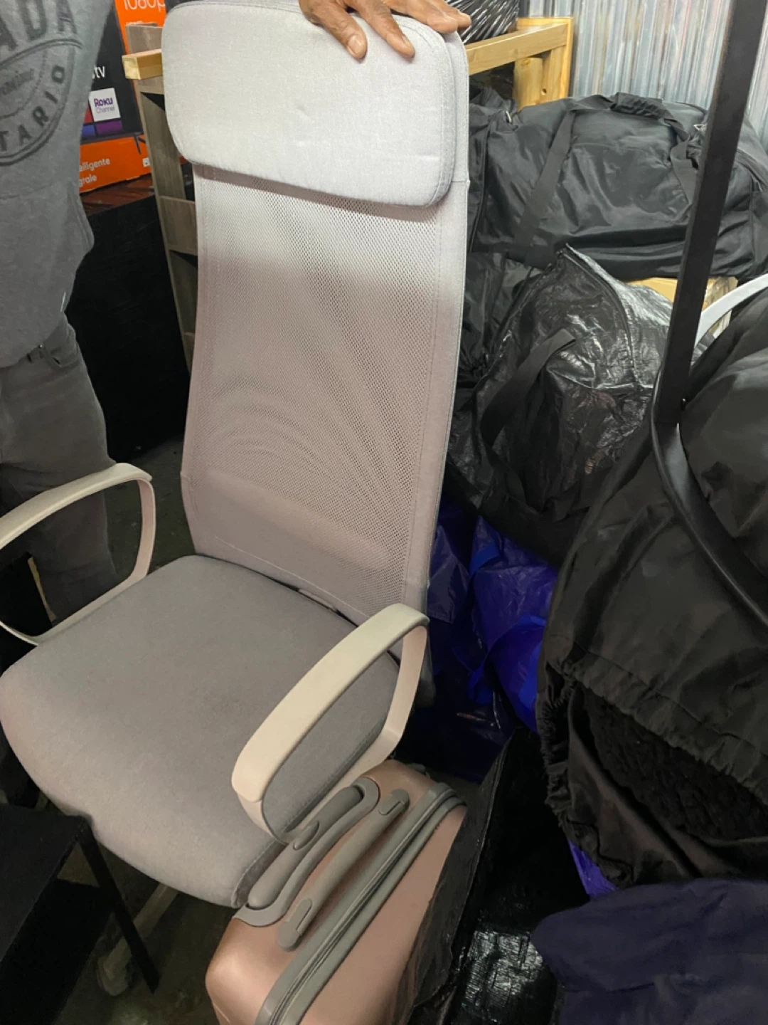 Grey Office Chair with Headrest
