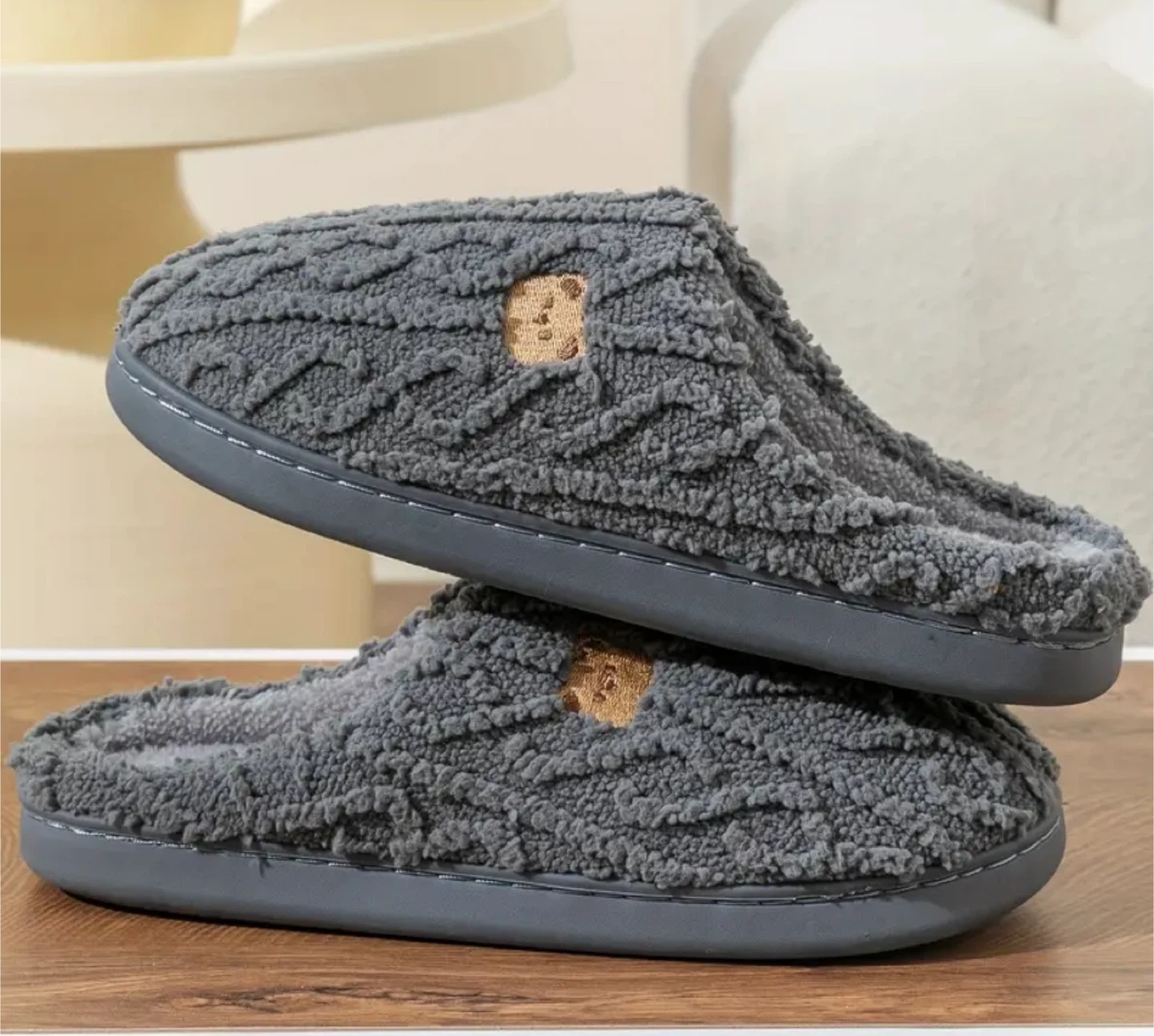 Brand new Grey Fuzzy Slippers - Size 7.5-8