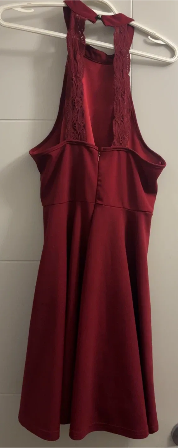 Burgundy Halter Dress with Lace Detail image indicator(2)