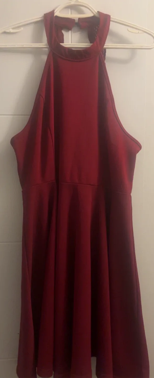 Burgundy Halter Dress with Lace Detail