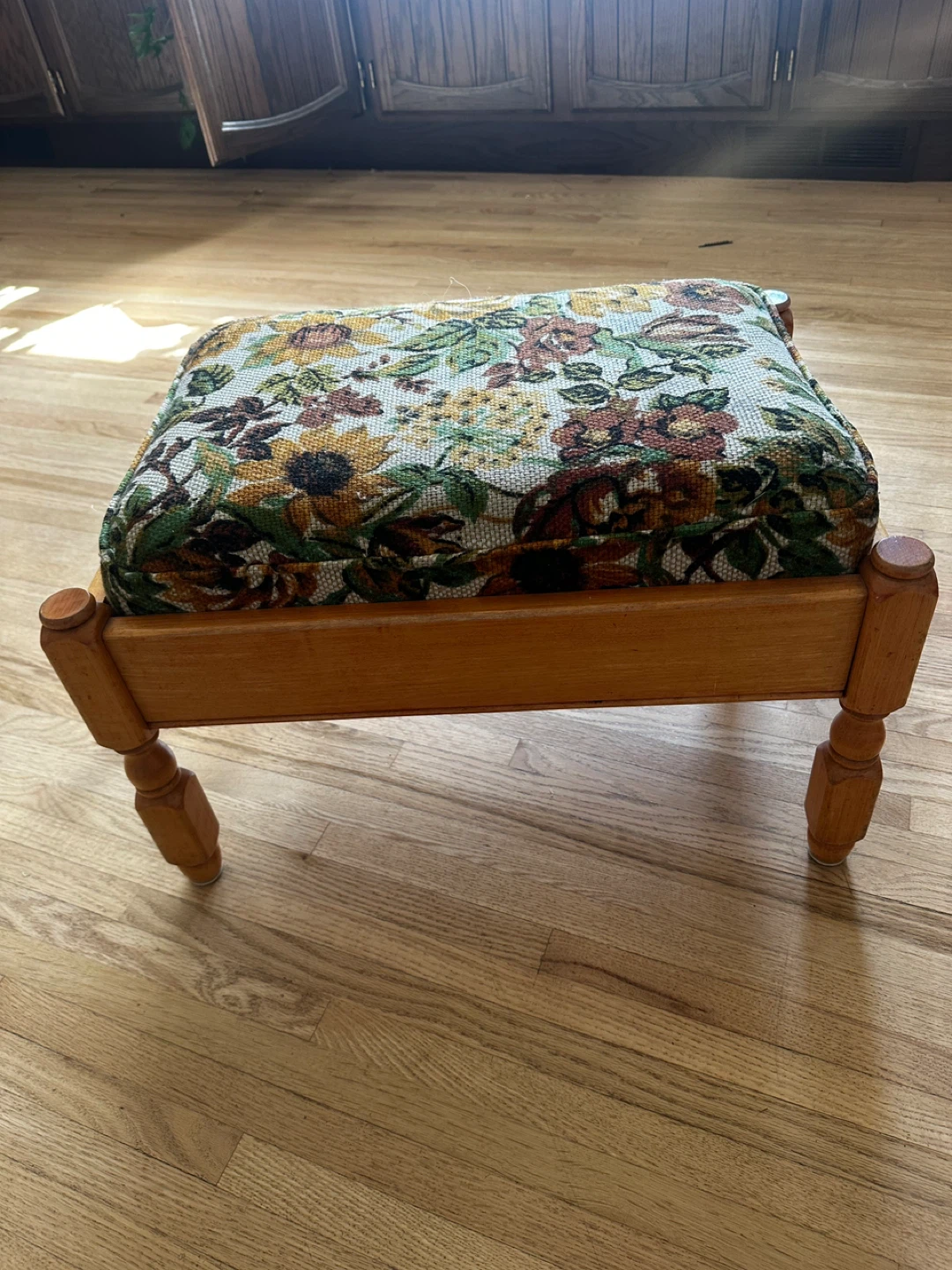 Floral Upholstered Ottoman Footstool