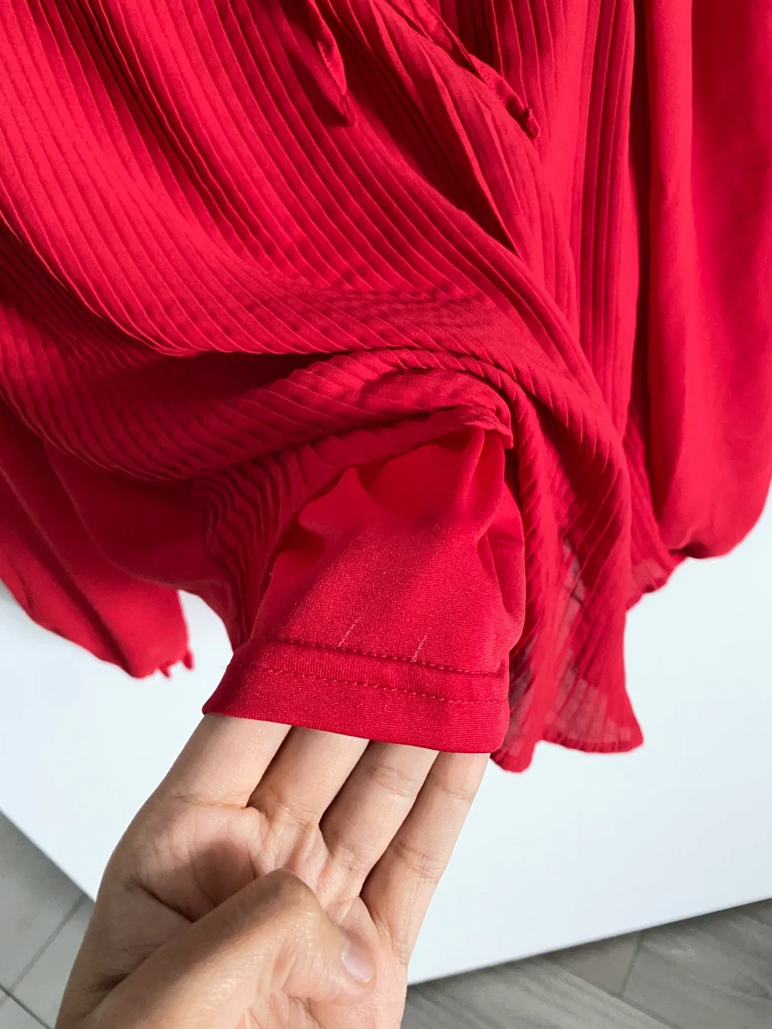 Elegant Strawberry Red Pleated Blouse image indicator(4)