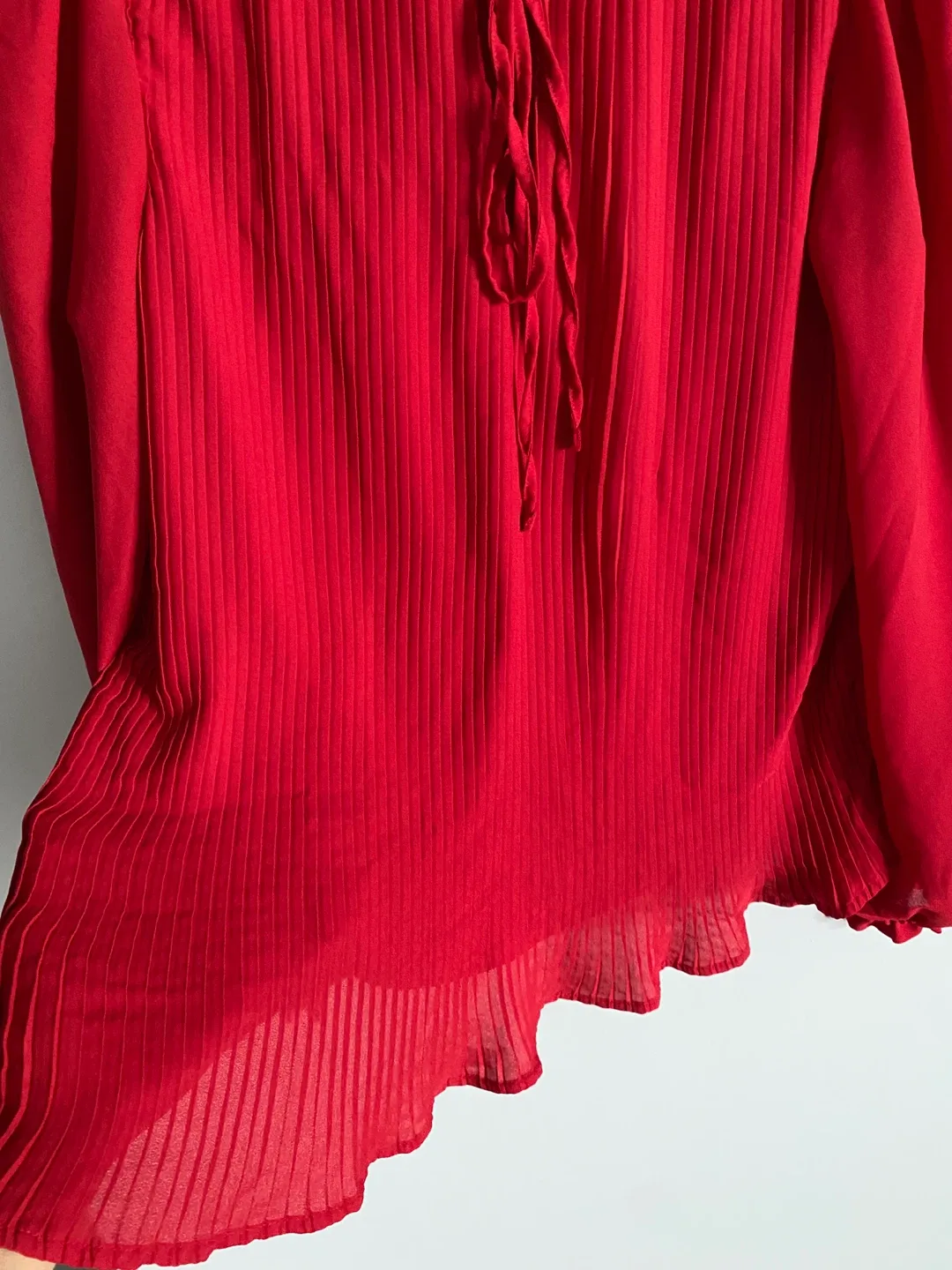 Elegant Strawberry Red Pleated Blouse image indicator(3)