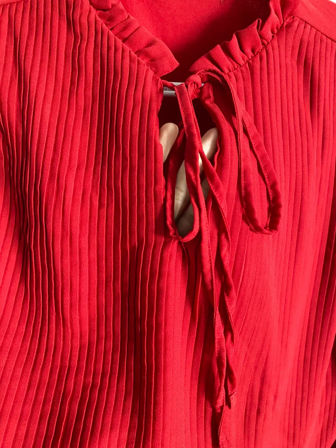 Elegant Strawberry Red Pleated Blouse image indicator(5)