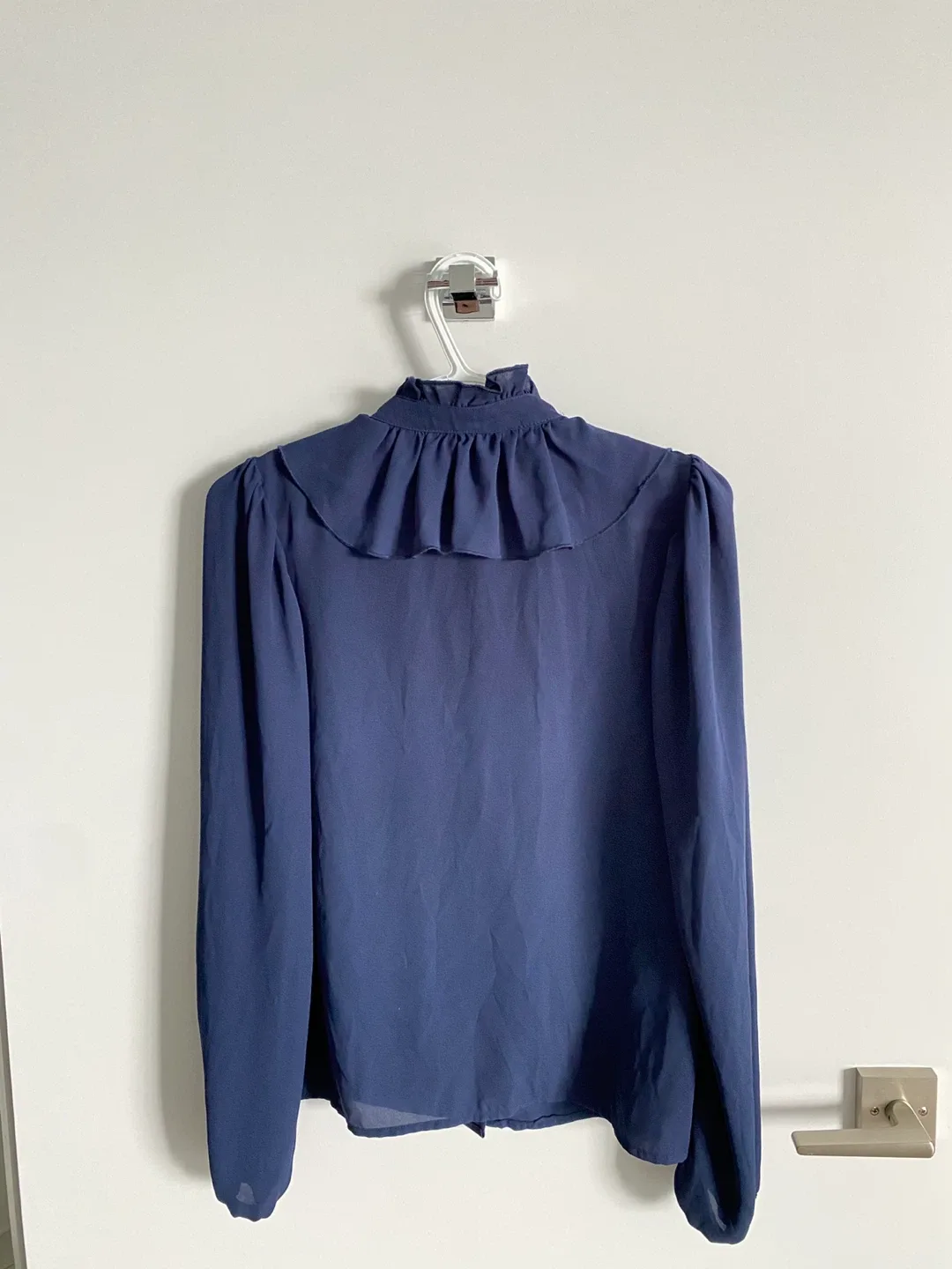 Elegant Navy Blue Ruffle Blouse image indicator(4)