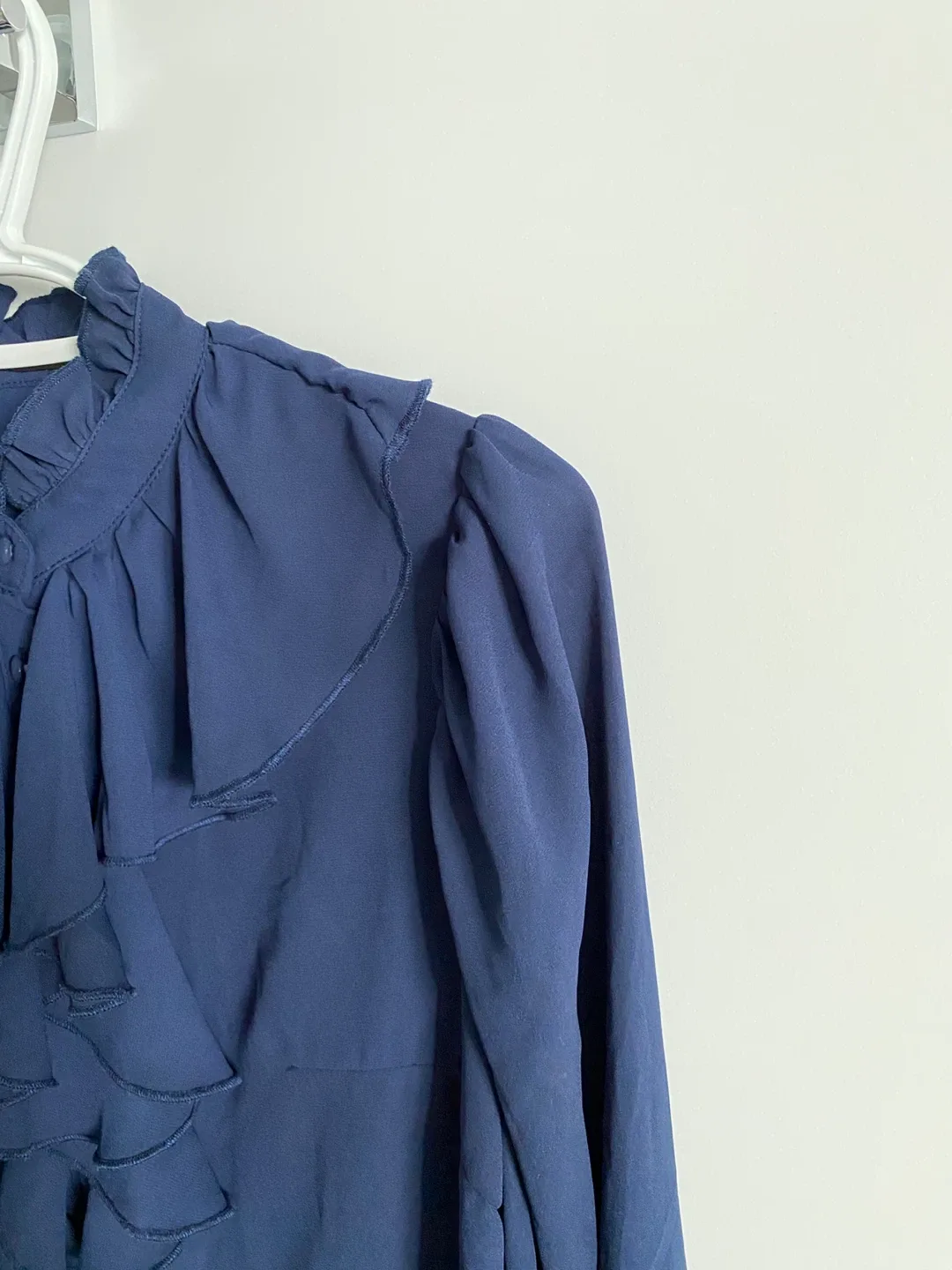 Elegant Navy Blue Ruffle Blouse image indicator(3)