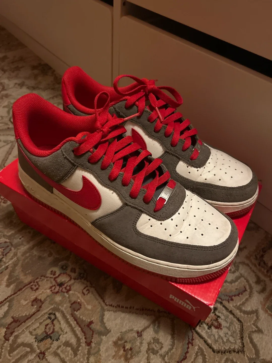 Nike Air Force 1 Sneakers - Grey, White & Red