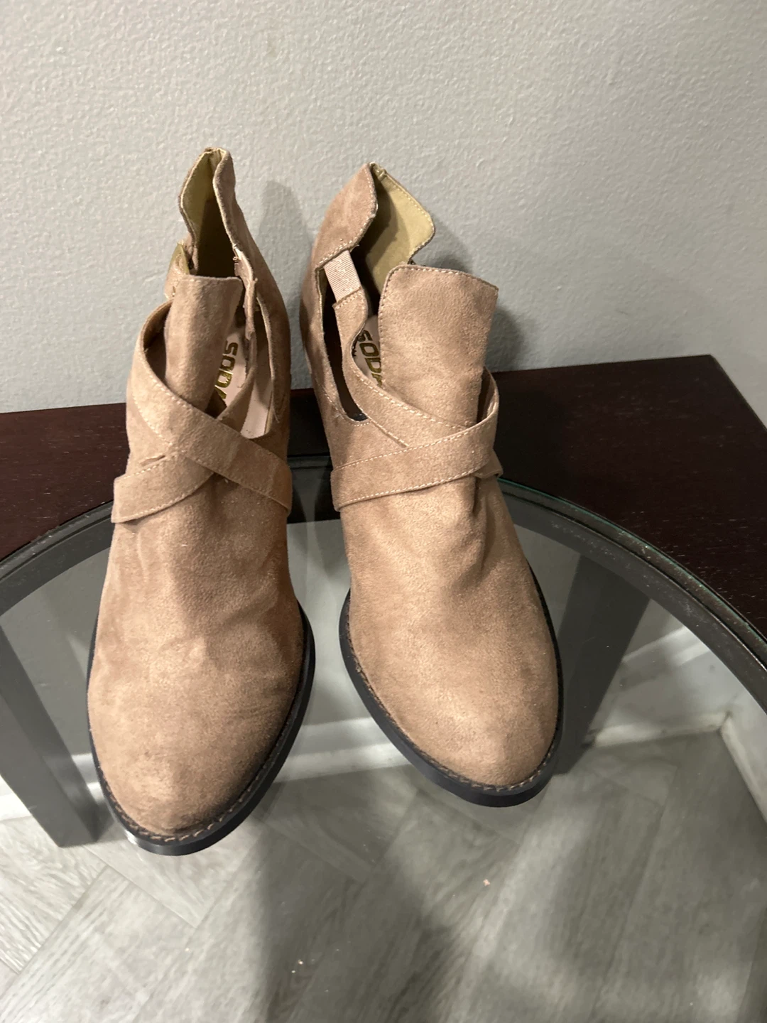Brand New Soda beige open sides bootie