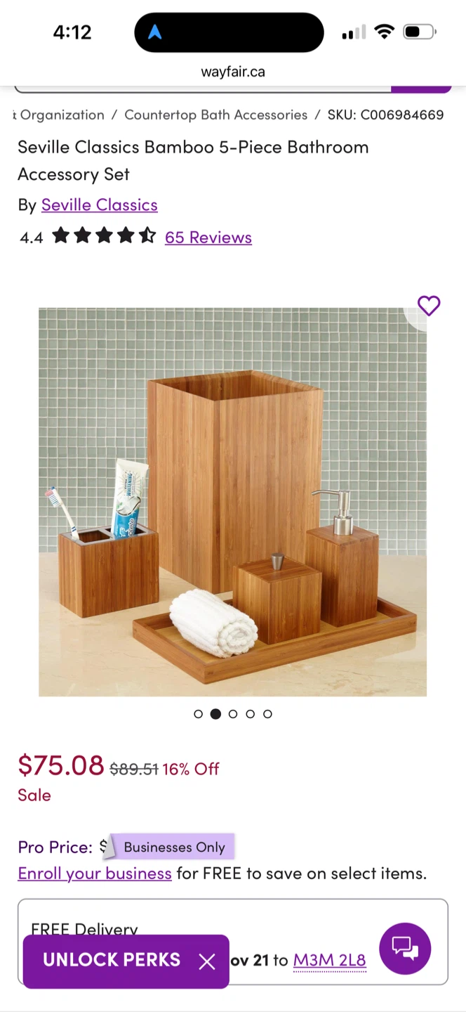 Seville Classics Bamboo 5-Piece Bathroom Set