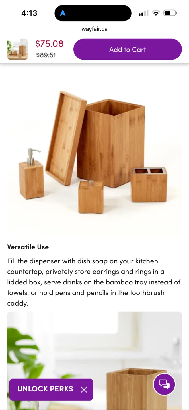 Seville Classics Bamboo 5-Piece Bathroom Set - photo 2