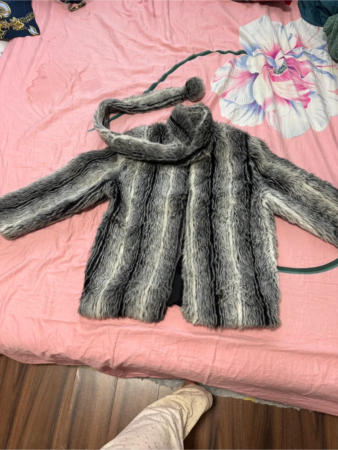 Faux Fur Coat - Grey and White image indicator(2)