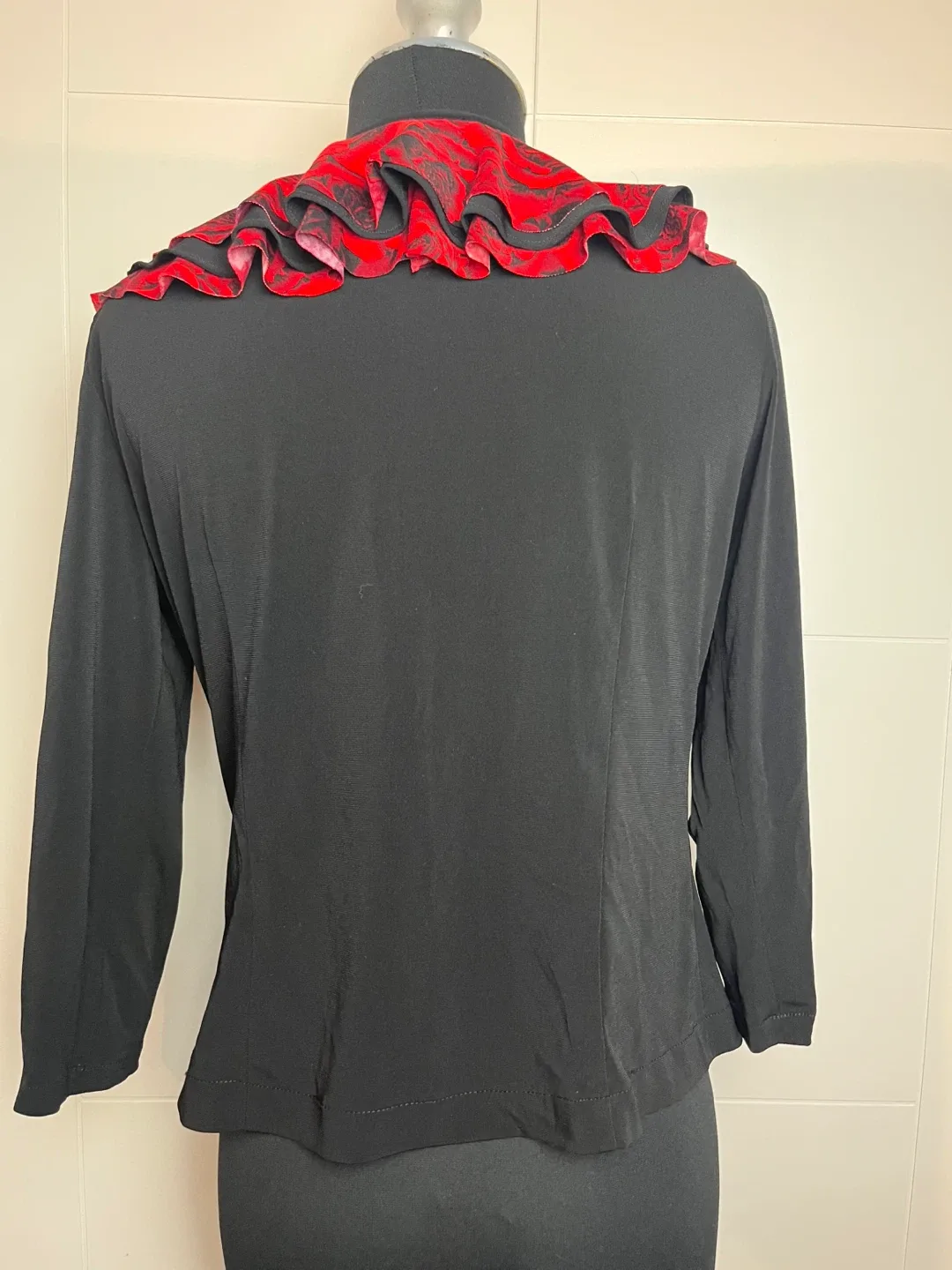 Black Long Sleeve Top with Red Floral Ruffles image indicator(2)