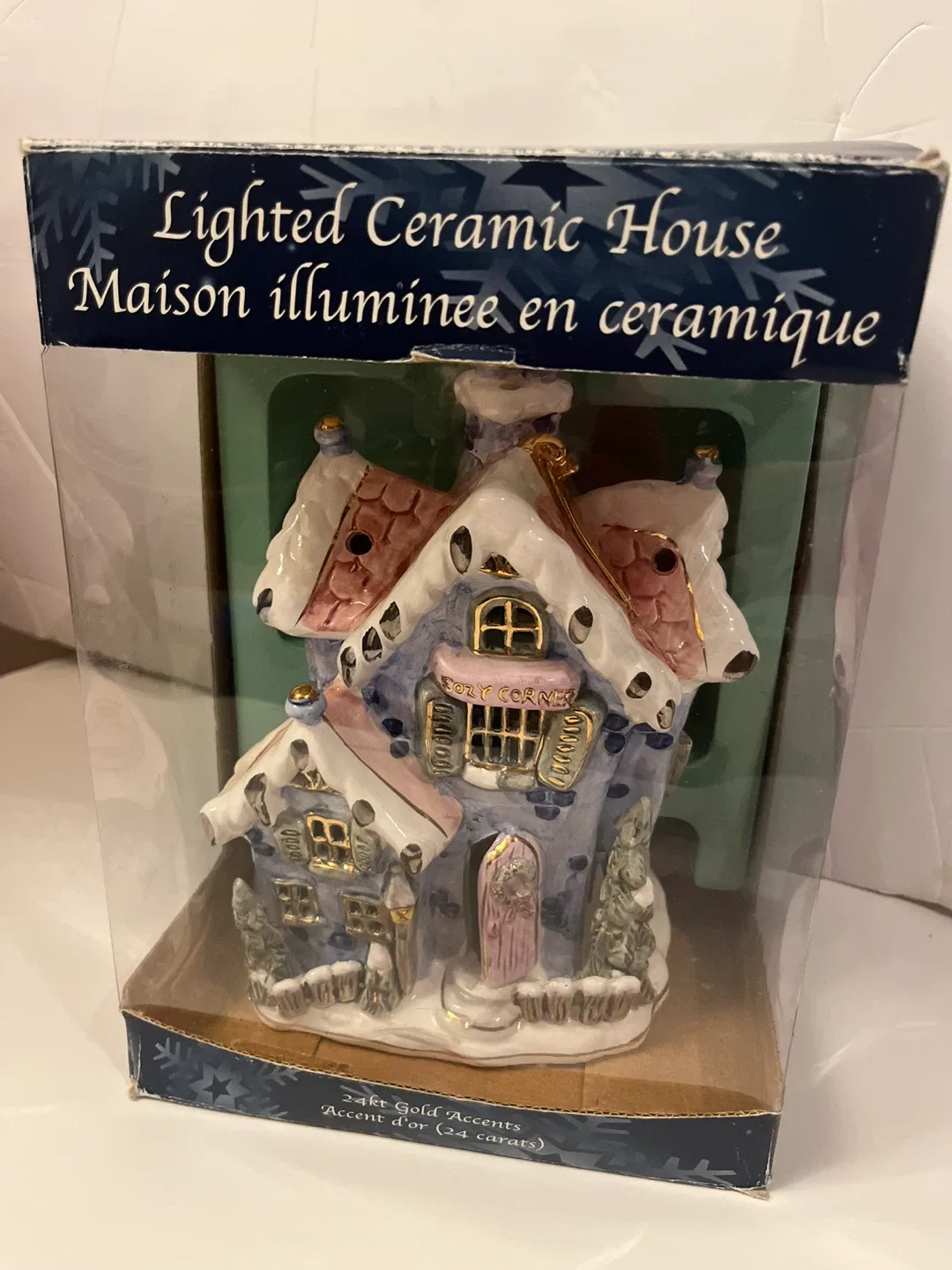 Lighted Ceramic House with 24kt Gold Accents