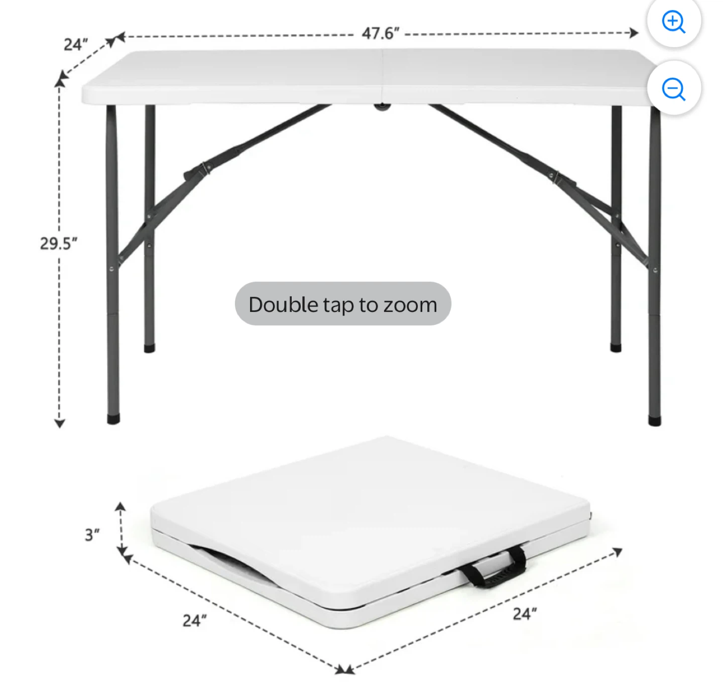 White Foldable Table - 47.6 x 24 inches