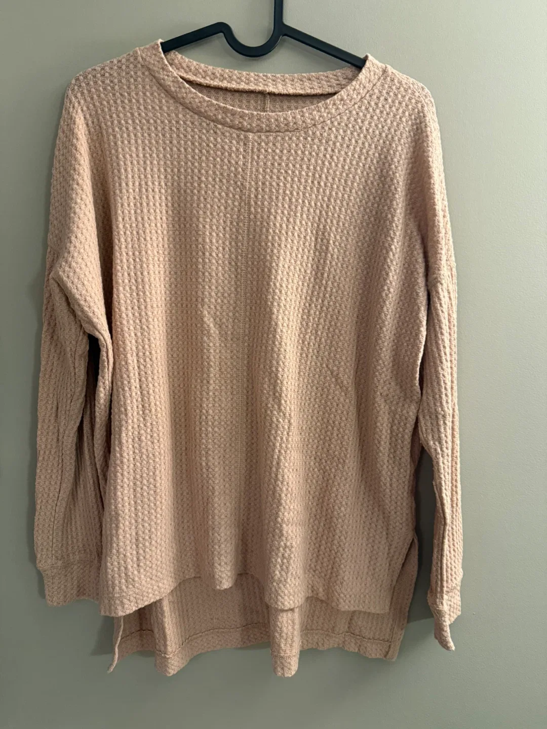American Eagle Blush Waffle Knit Long Sleeve Top thumbnail