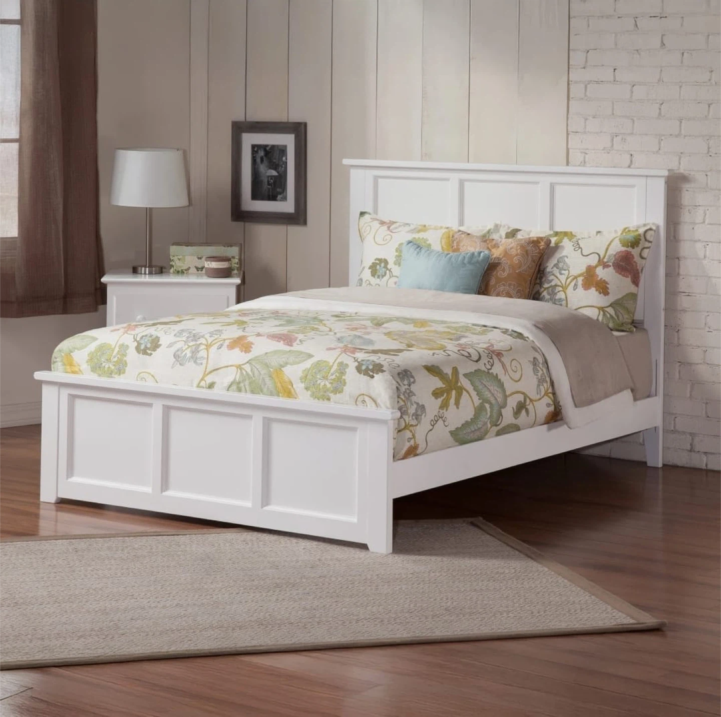 White Panel Bed Frame with USB Charger