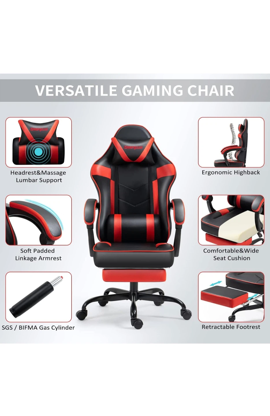 Versatile Gaming Chair - Black & Red - photo 4