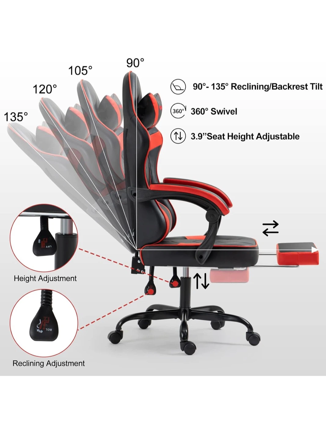 Versatile Gaming Chair - Black & Red - photo 5