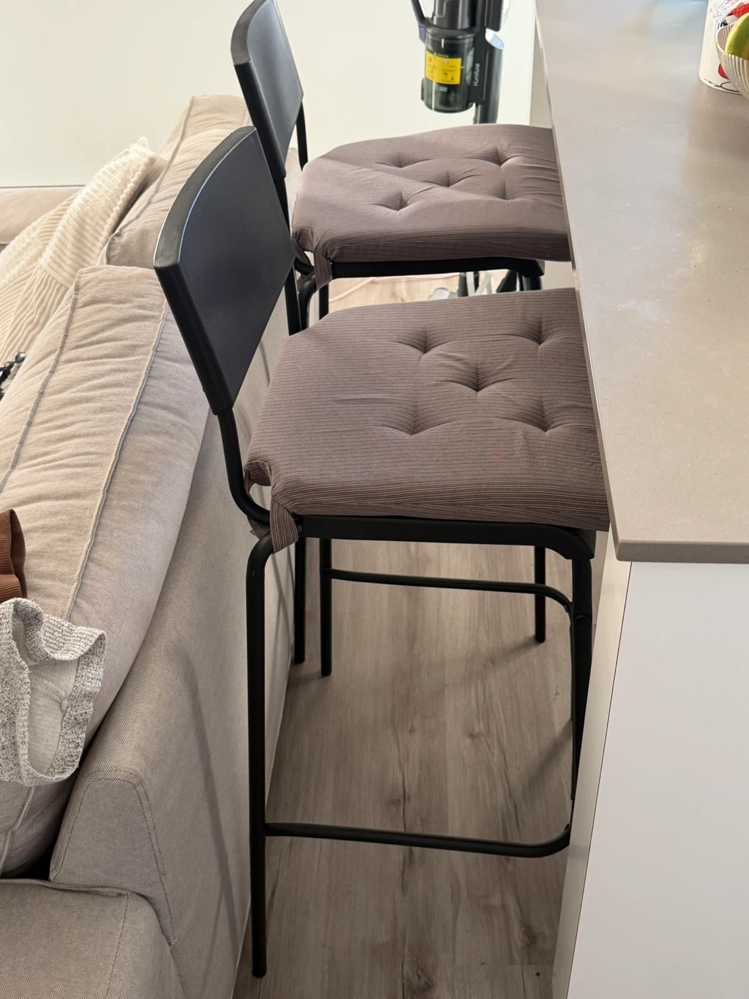 Set of 2 Bar Stools - Brown Cushioned Seats