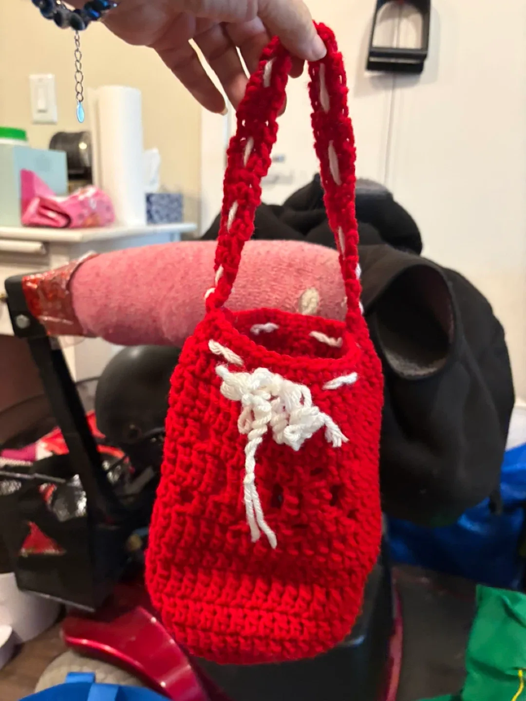Red Crocheted Drawstring Bag thumbnail