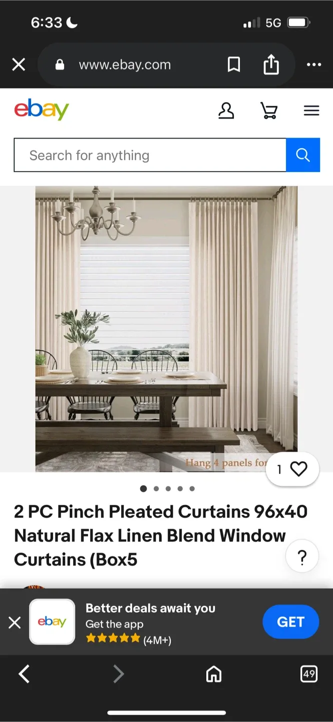 New 2 PC Pinch Pleated Flax Blend Curtains 96x40 image indicator(2)