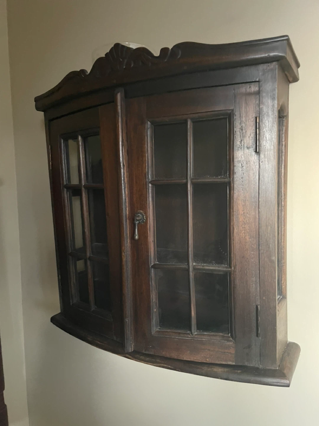Dark Brown Wooden Corner Wall Cabinet
